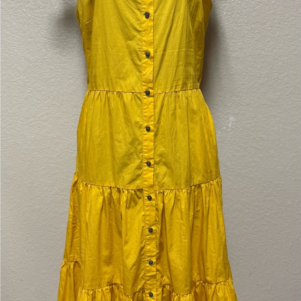 Who What Wear M Yellow Tiered Midi Dress 100% Cotton Square Neck Peasant Prairi - Picture 6 of 7